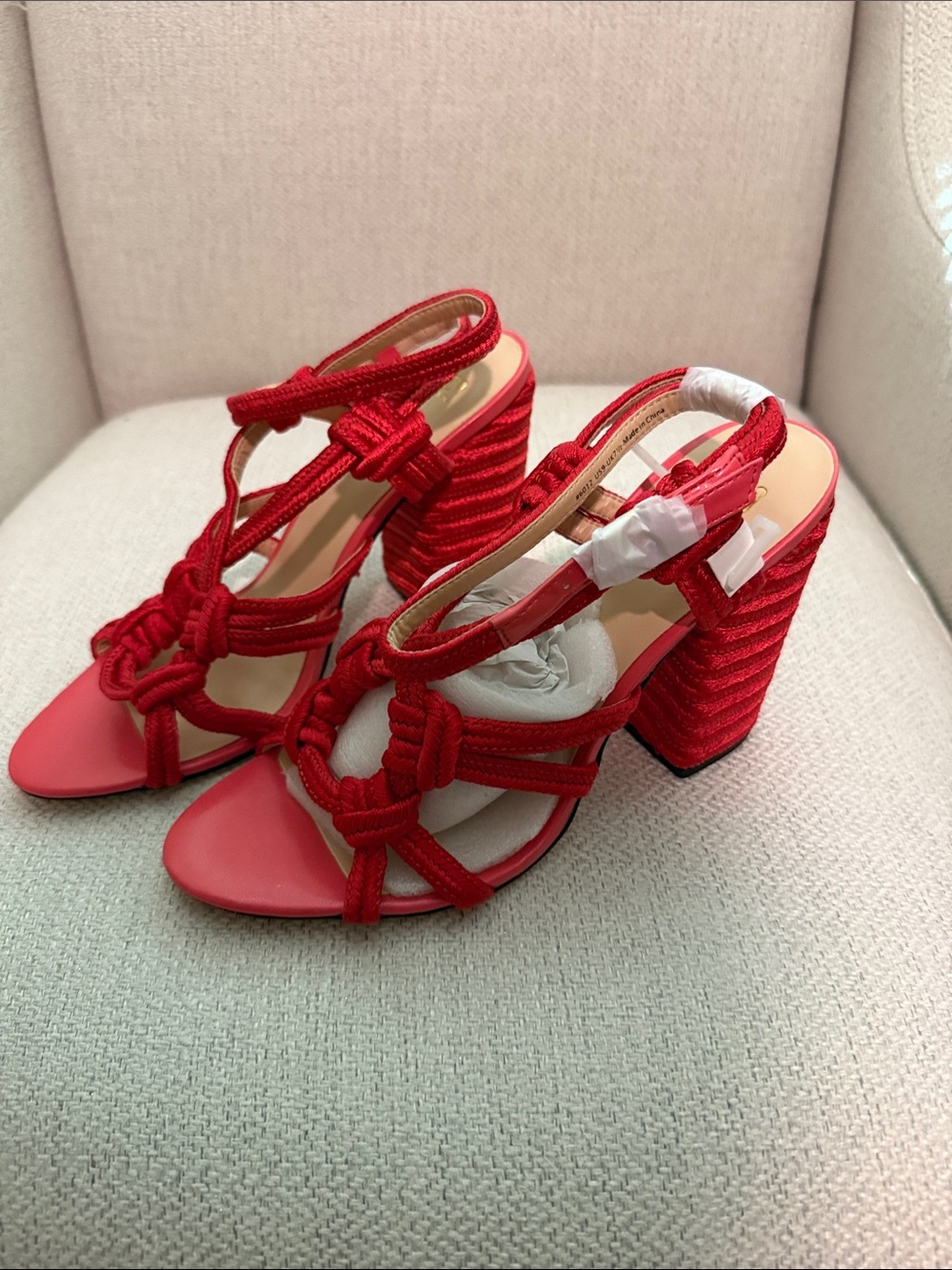 CAbi Red Knotted Rope Block Heel Sandals